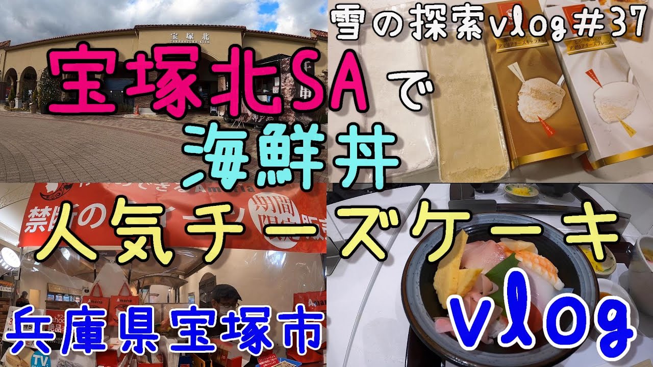 【兵庫県宝塚市】宝塚北サービスエリアで、海鮮丼食べて人気のチーズケーキを買って帰った! 30代主婦(年の差夫婦)の散策 雪の探索vlog#37