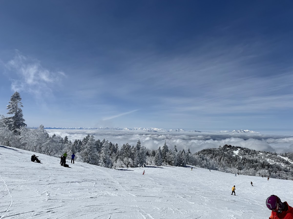 滑雪場山頂遠眺雲海與滑雪客