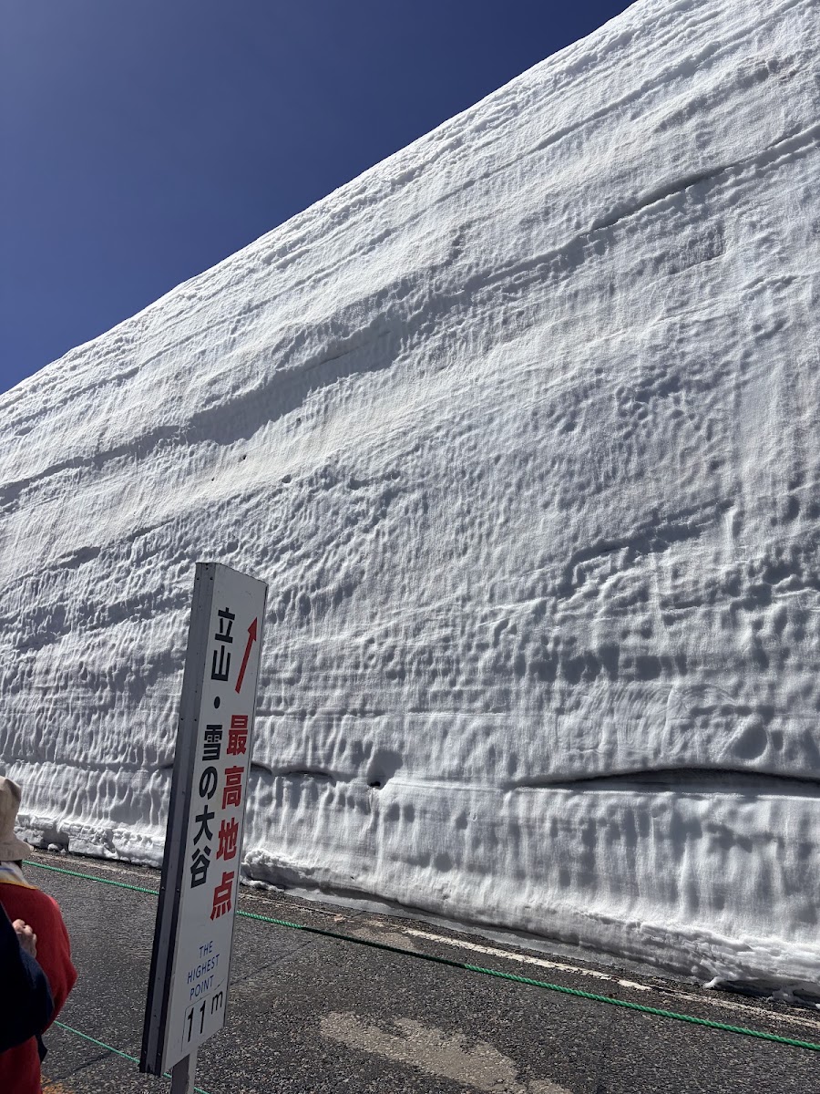 立山雪之大谷最高點標示與雪壁