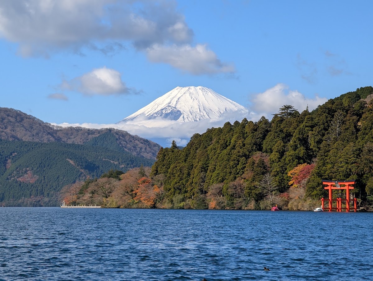 蘆之湖畔與水上鳥居風景