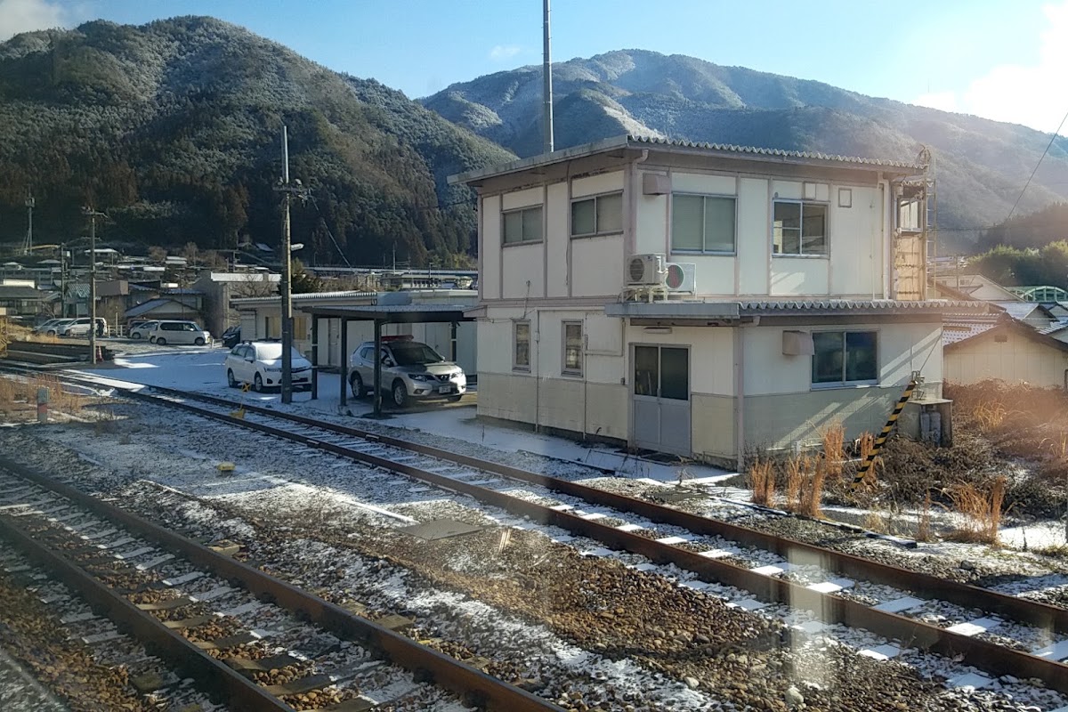 冬季雪景下的鐵道與車站建築
