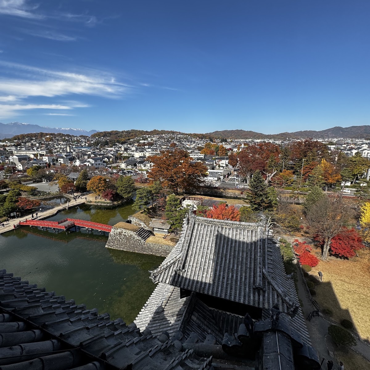從天守閣俯瞰護城河與秋景