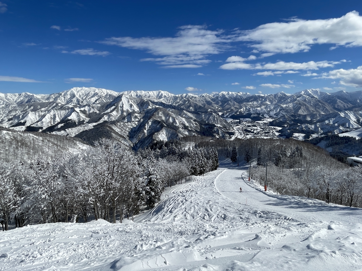 從高處俯瞰雪山群峰與山谷風景