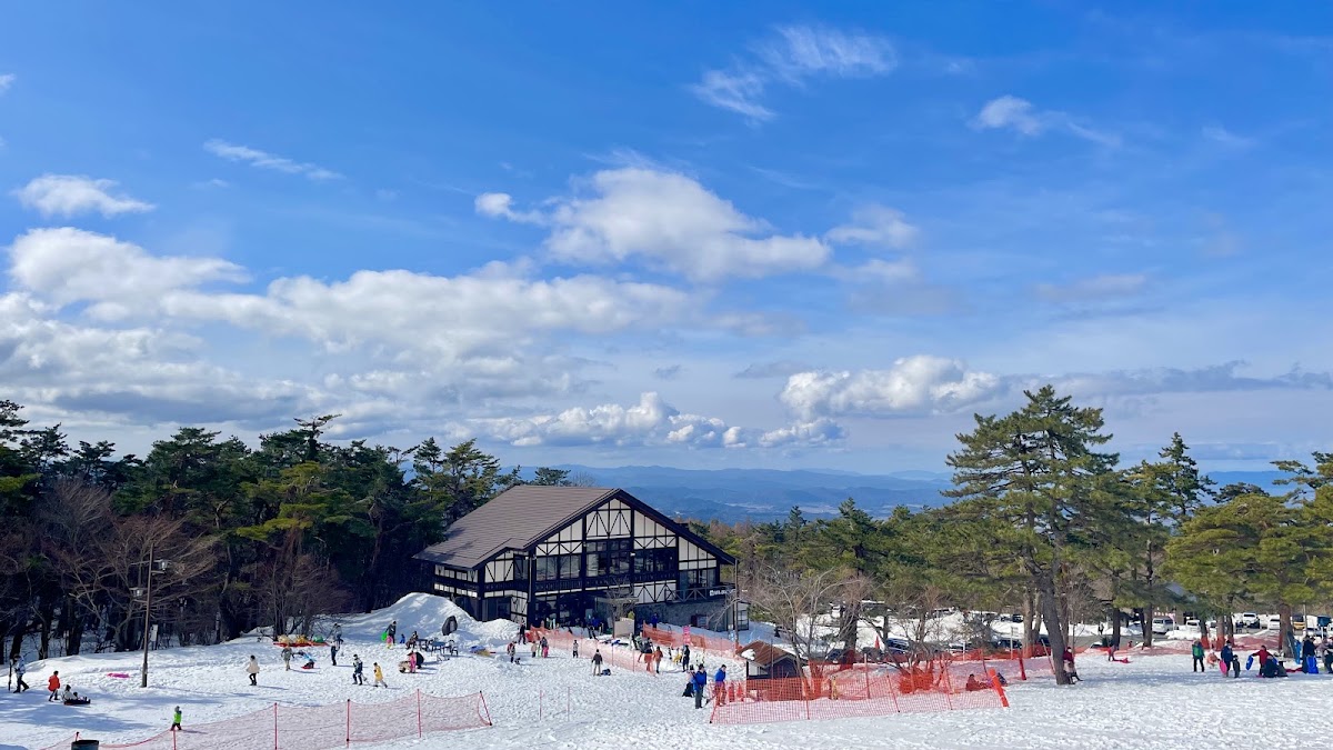 藍天白雲下的歐風滑雪小屋建築