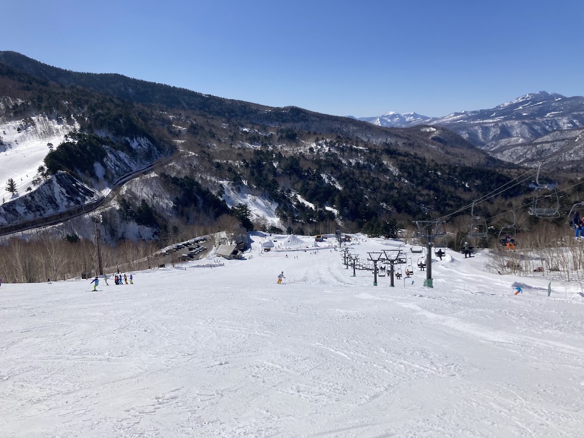 晴空下的滑雪場與山景