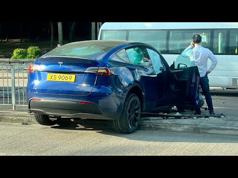 車CAM直擊 - 黃竹坑道花園 Tesla彎位同線扒頭 自炒事發經過