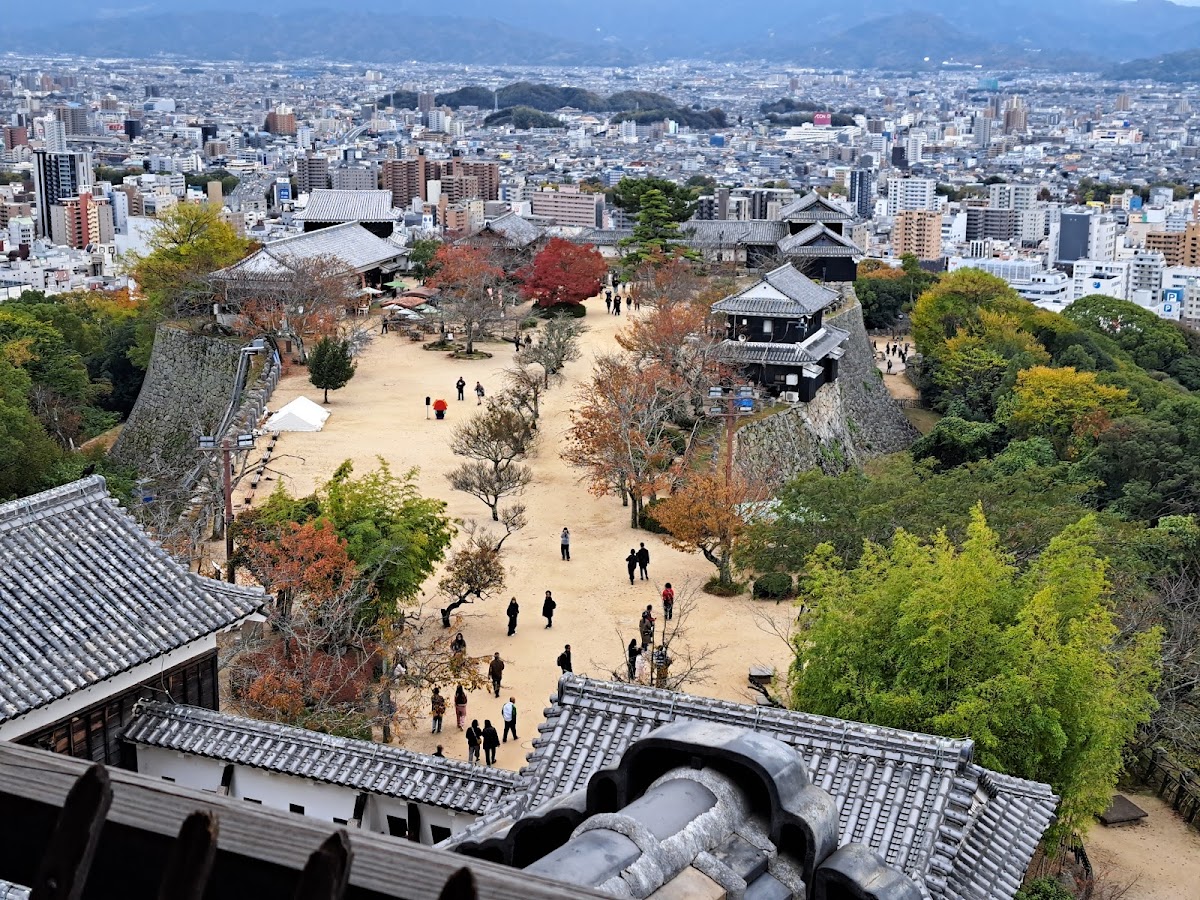 從天守俯瞰松山市景與廣場