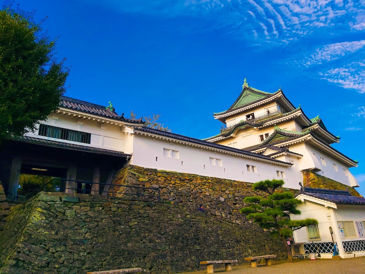 藍天白雲下的和歌山城主體與城牆