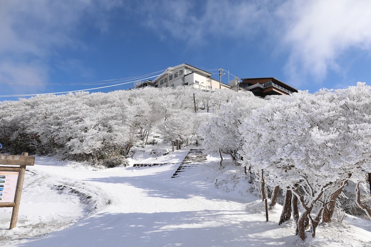 冬季雪景與樹冰中的山頂建築