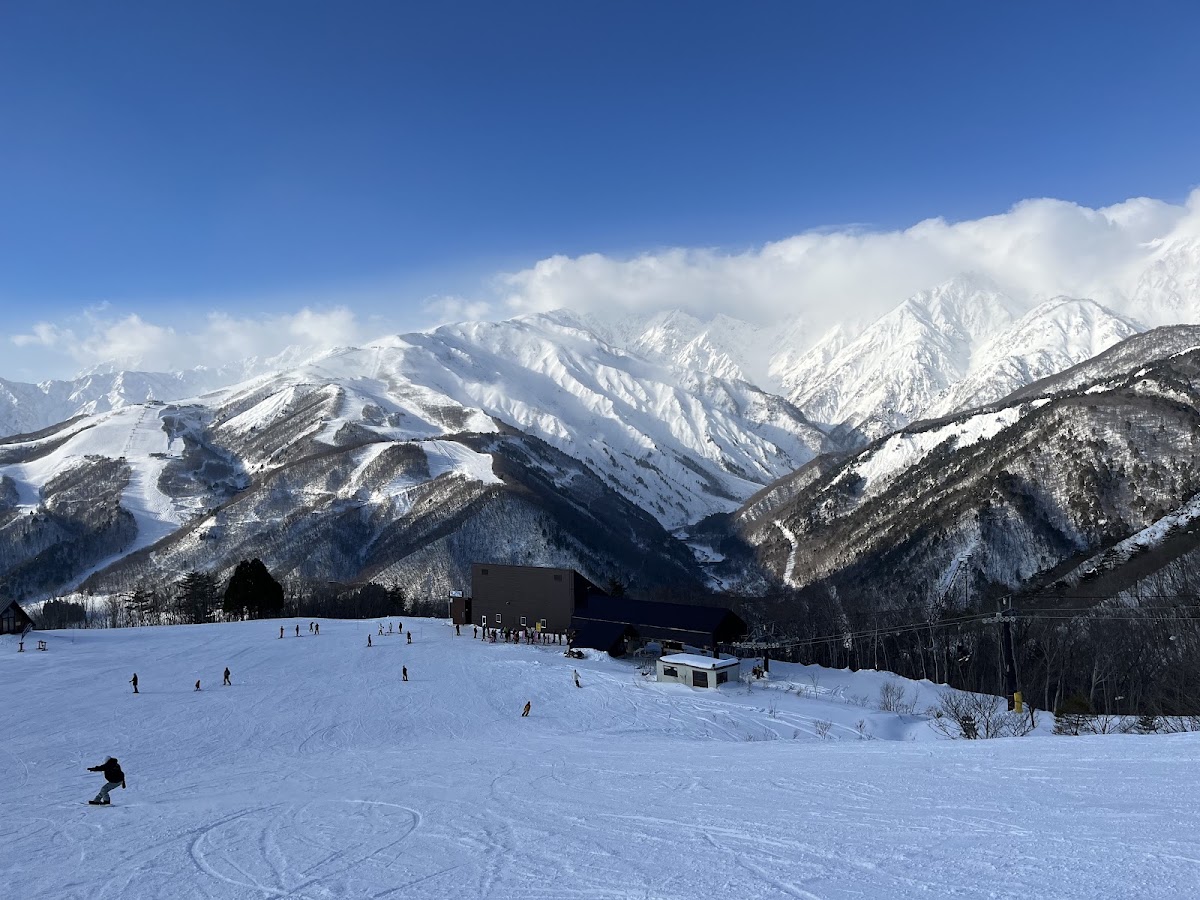 晴空下白馬雪場景觀與滑雪客