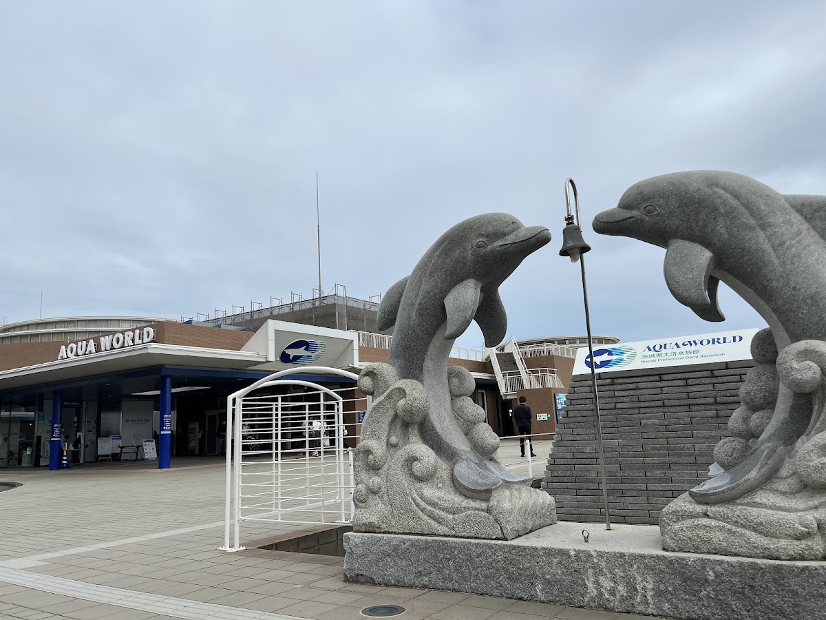 水族館戶外入口與海豚雕像
