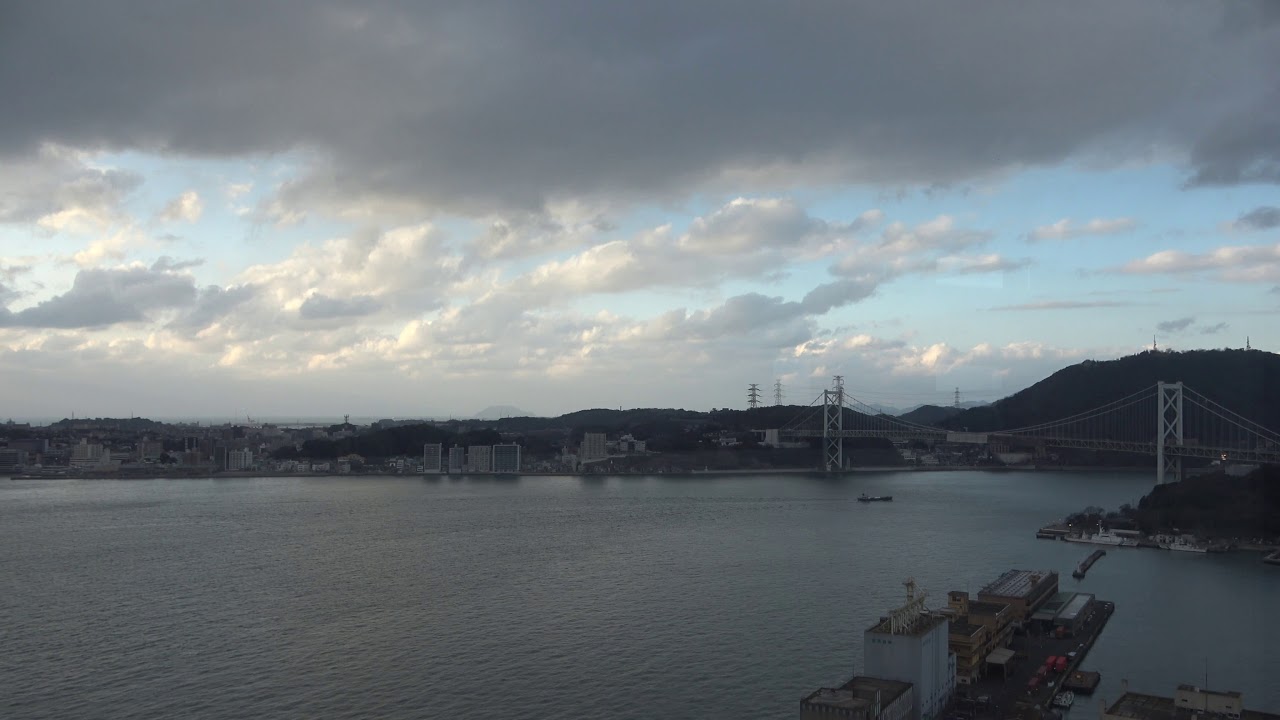 (4K) 門司港懷舊展望室眺望下關與關門海峽