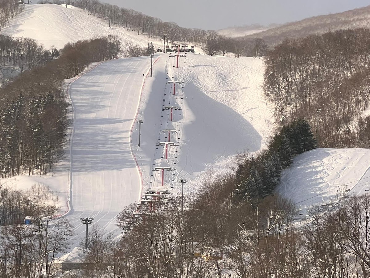 遠眺雪山纜車與滑雪道全景