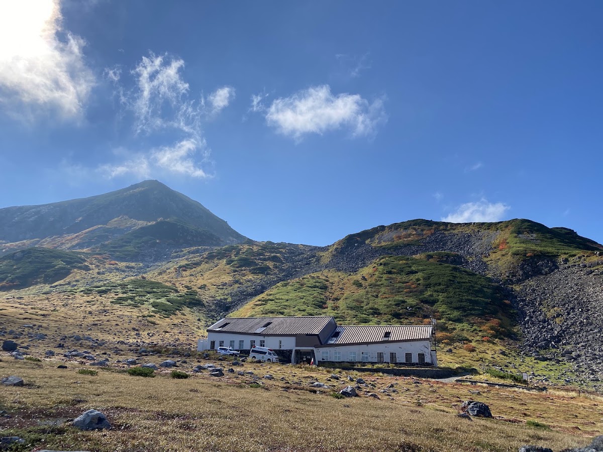 高山草原與背景中的室堂山莊建築