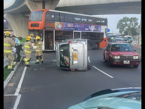 車CAM直擊 - 機場南交匯處 私家車內圈直出硬cut巴士 撞到翻側