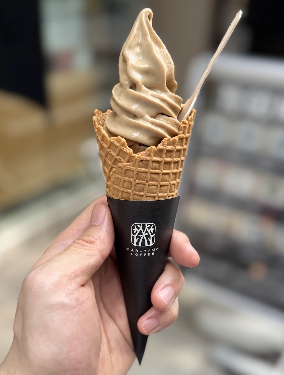 手中拿著丸山咖啡軟冰淇淋特寫