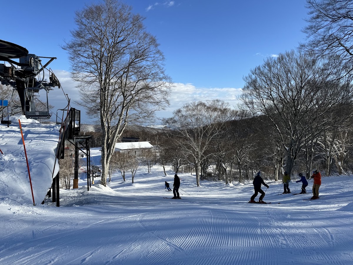 雪道與纜車站旁的滑雪客