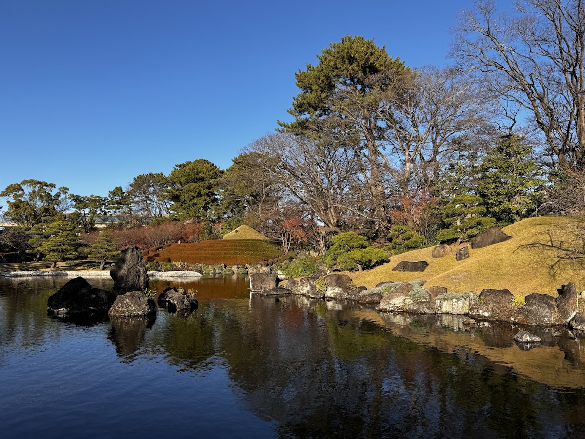 日式庭園池塘與草皮風光
