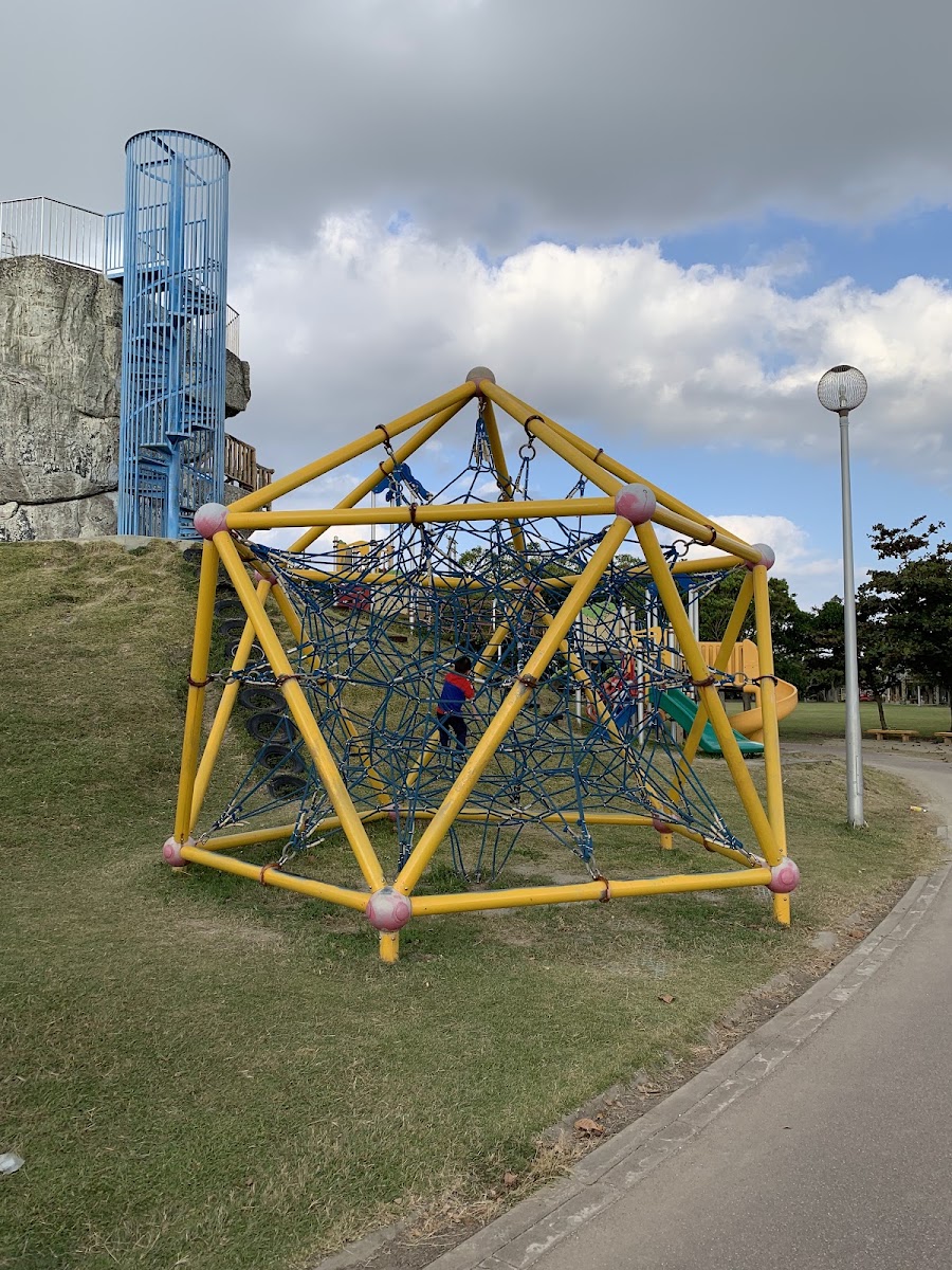 公園內的黃色大型攀爬網