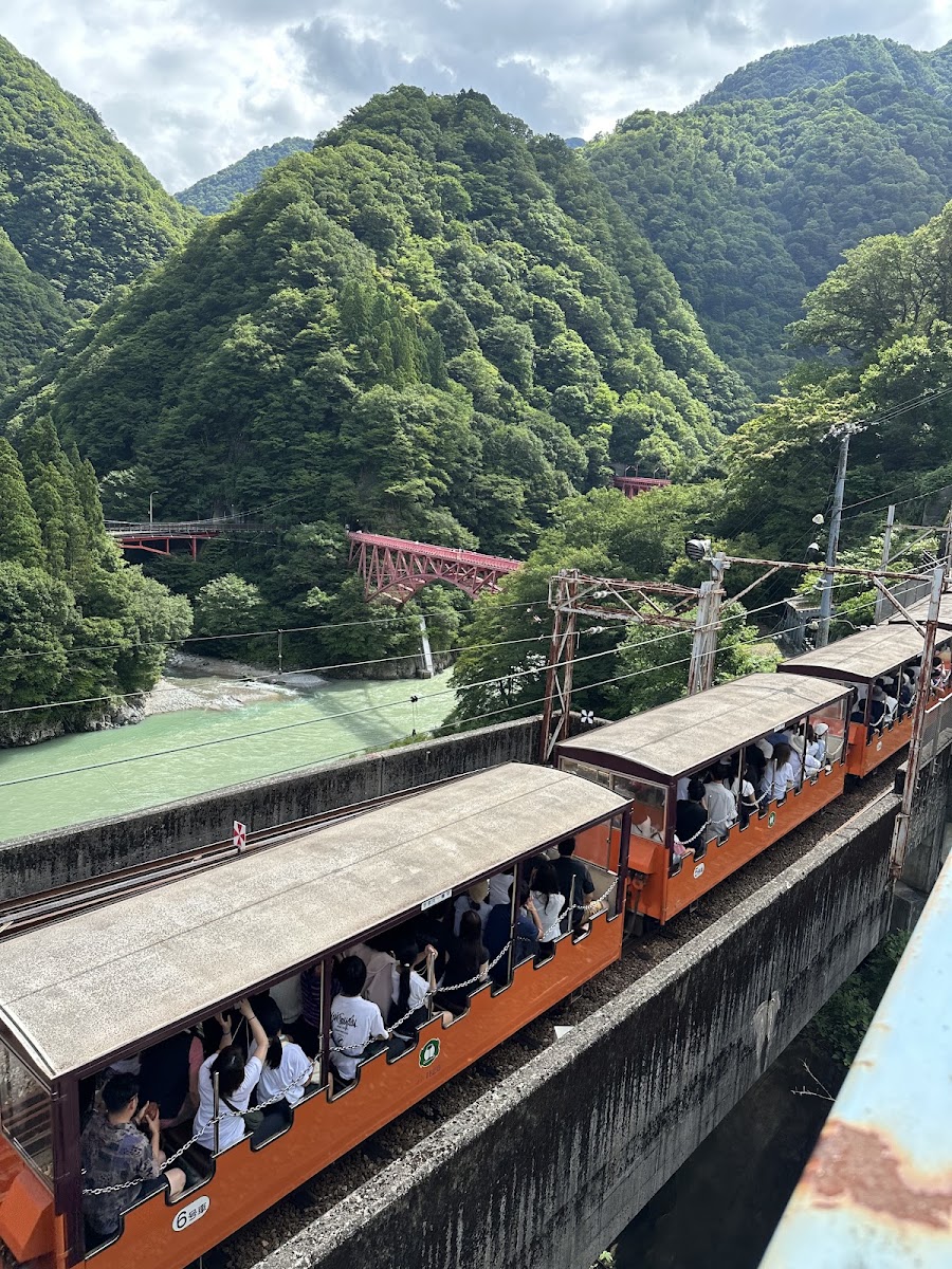 行駛中的小火車與峽谷風景