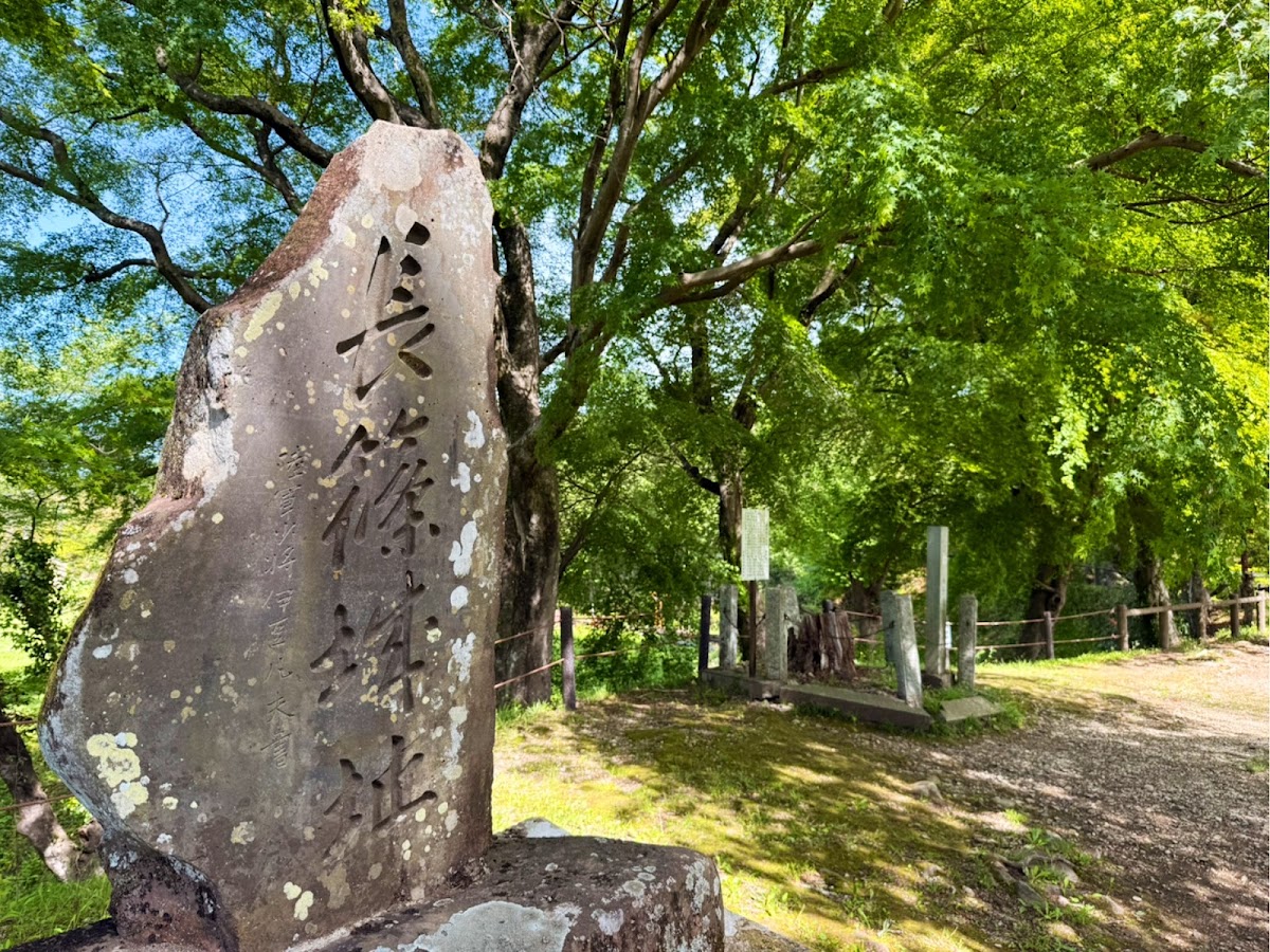 長篠城址古石碑與樹林風景