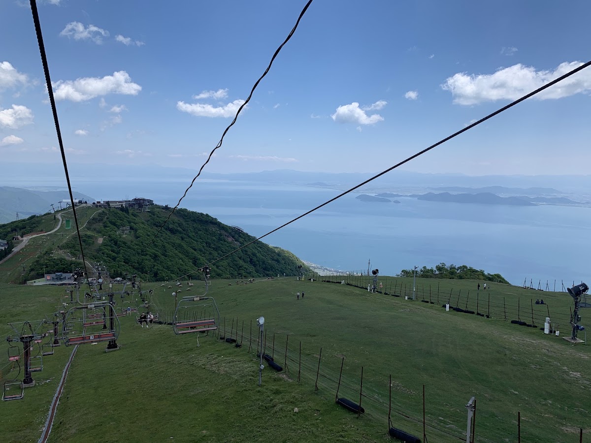 搭乘纜車俯瞰綠意山坡與湖泊