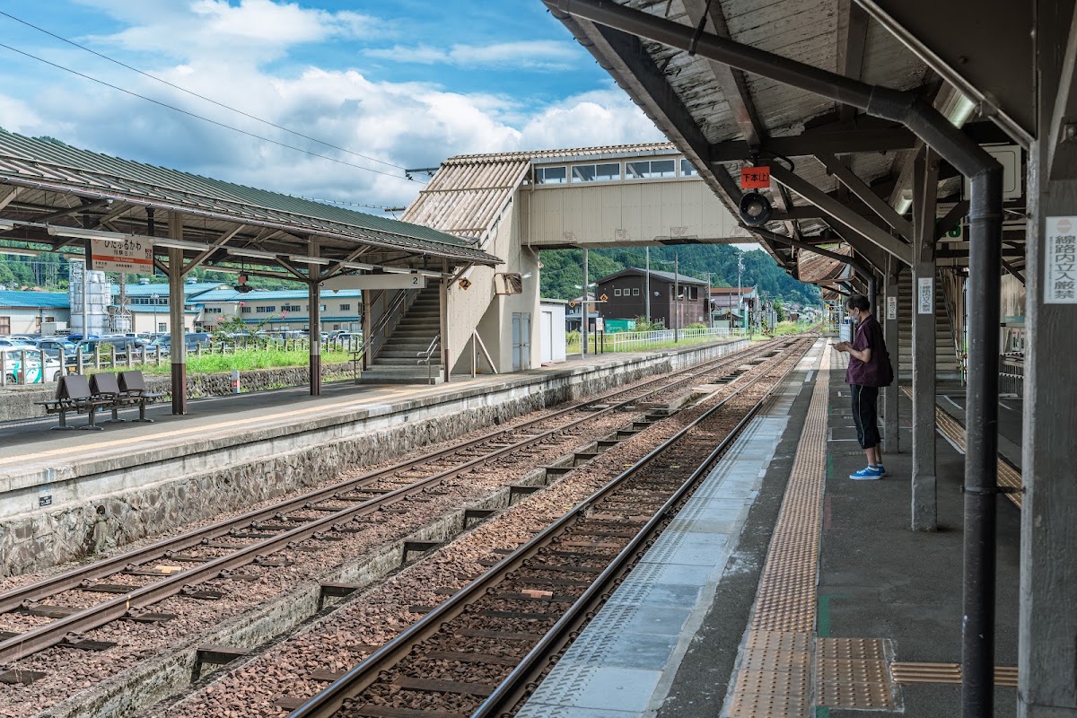 車站月台視角與天橋、候車旅客