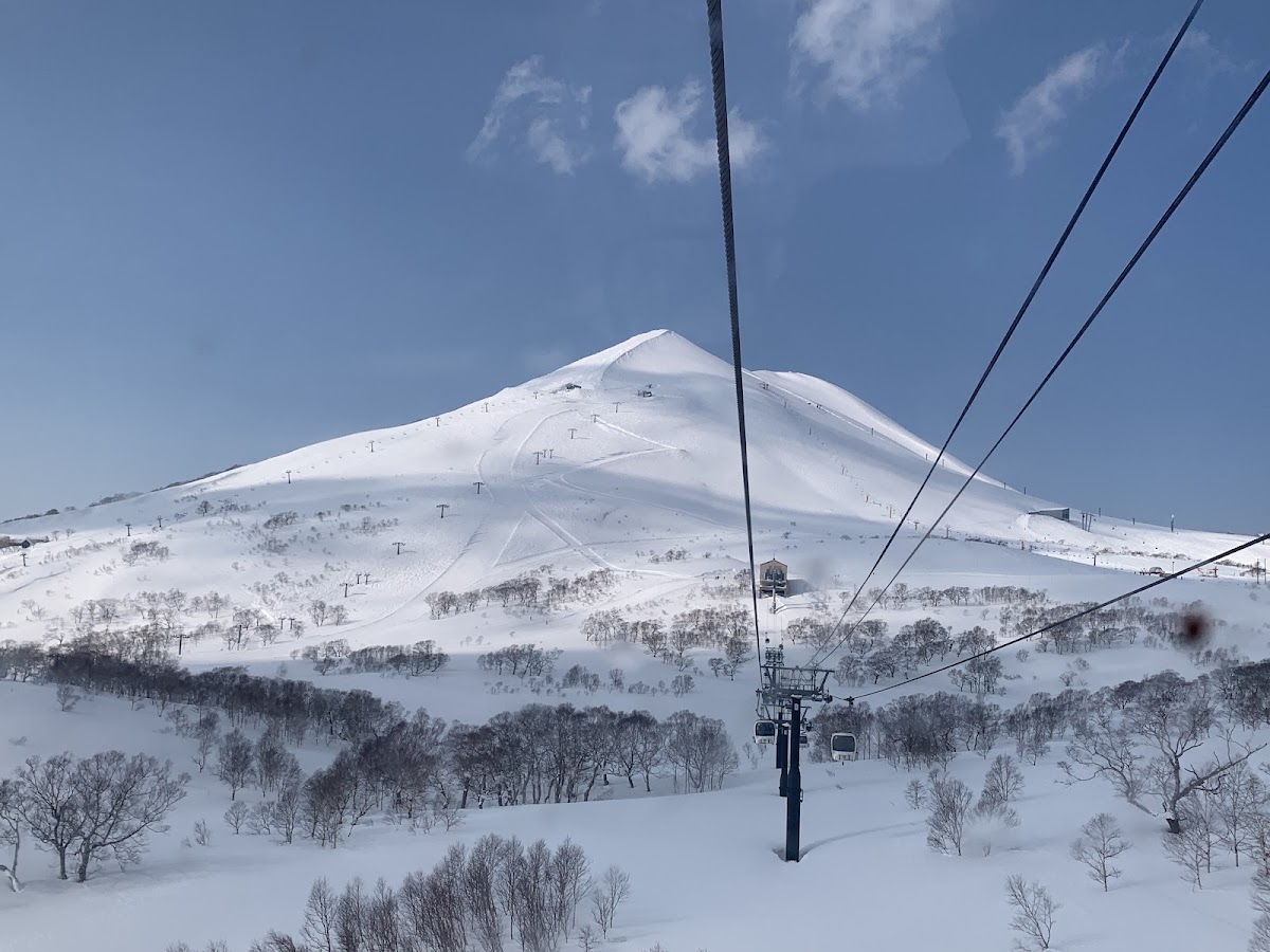 晴朗藍天下乘坐纜車俯瞰雪山